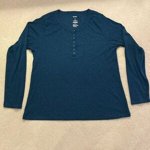 Sonoma Long Sleeve Ribbed Henley in Teal (Size XL)